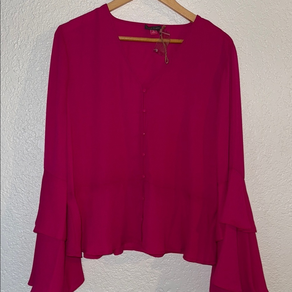 VINCE CAMUTO Pink Tiered Bell Sleeve Blouse